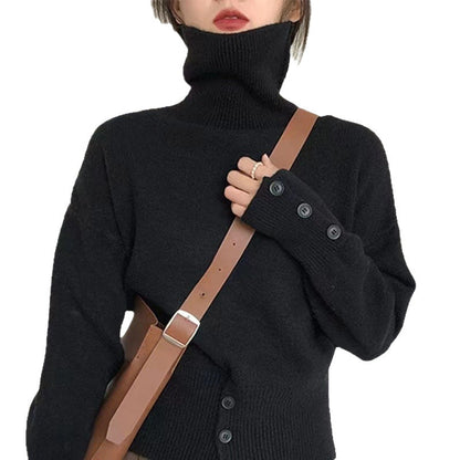 Damen Rollkragenpullover Kuschelfleece Mit Knöpfen Beige