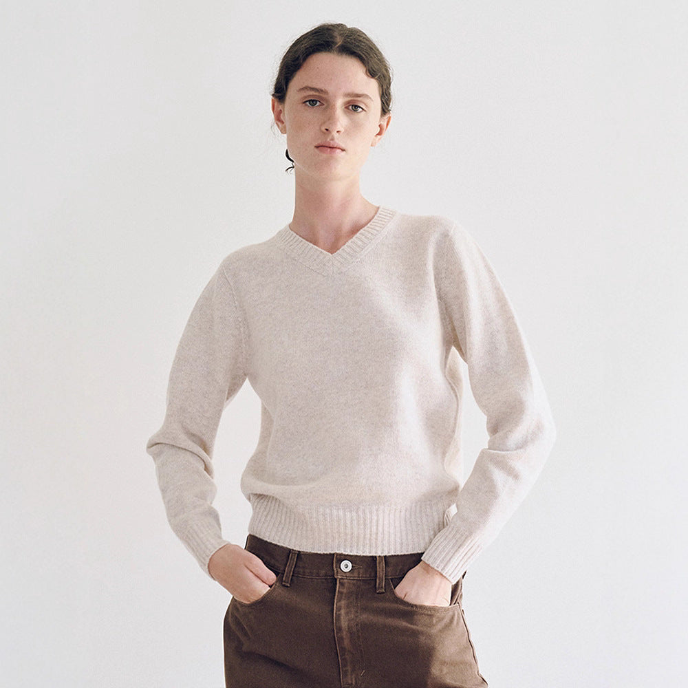 Damen Feinstrickpullover V-Ausschnitt Breites Bündchen Eveloria