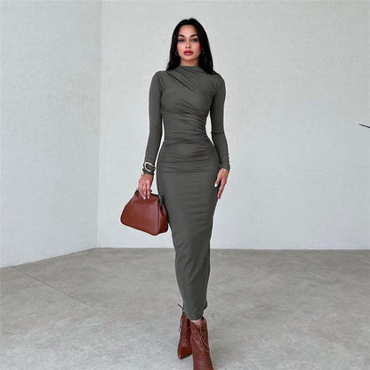 Damen Langarmkleid Figurbetont Raffung Eveloria