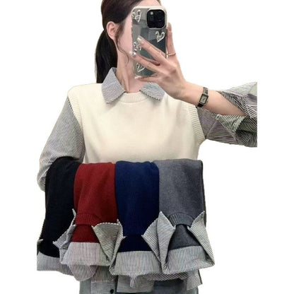 Damen Pullover Lässig Strukturiert Mit Hemdärmel Beige