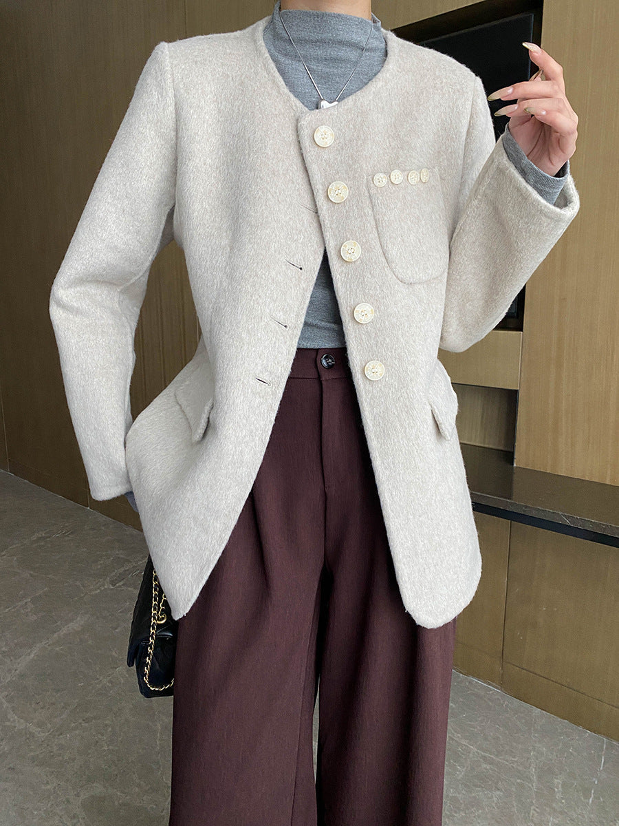 Damen Blazer aus Wolle mit Taschen und Knöpfen Eveloria