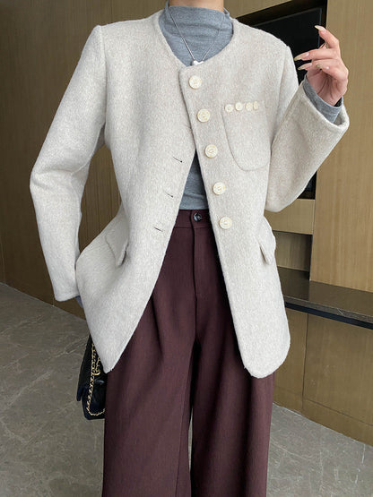 Damen Blazer aus Wolle mit Taschen und Knöpfen Eveloria
