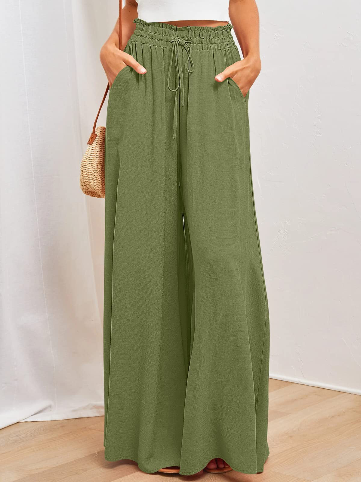 Elastischer Gürtel Damenhohe Taille Hose Weites Bein
