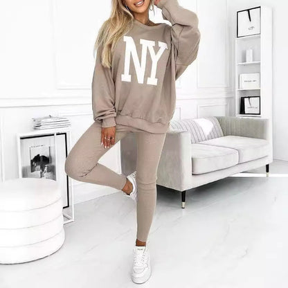 Damen Oversized Pullover mit floralem Logo und passender Leggings