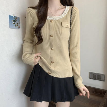 Damen Strickjacke Dekorativer Kragen Eveloria