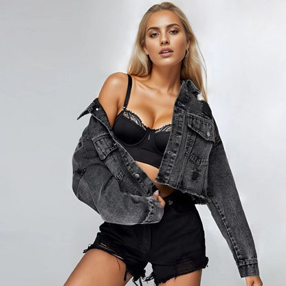Damen Denimjacke Distressed Blau