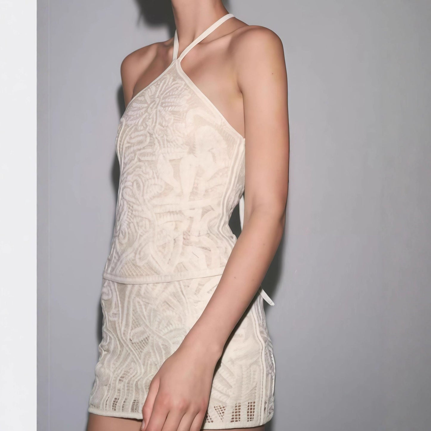 Damen Häkelkleid Blütenmuster Spitze Weiß