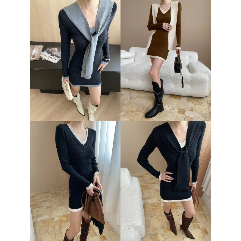 Damen Strickkleid Figurbetont Langer Ärmel Eveloria