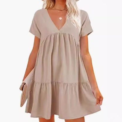 Damen V-Ausschnitt Kleid Weit schwingender Saum Eveloria