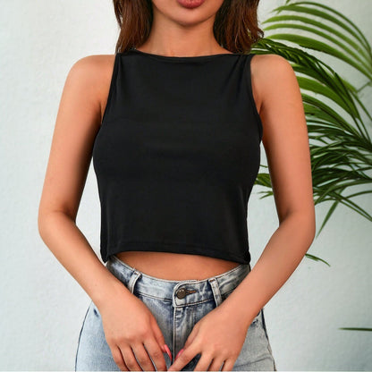 Damen Crop- Rundhalsausschnitt Figurbetonter Stoff Eveloria
