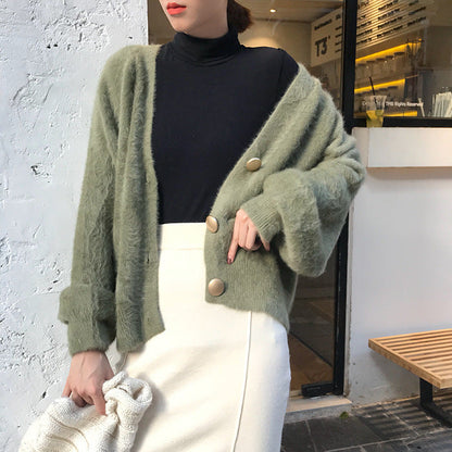 Damen Oversize Strickjacke Große Knöpfe Kuschelig Beige