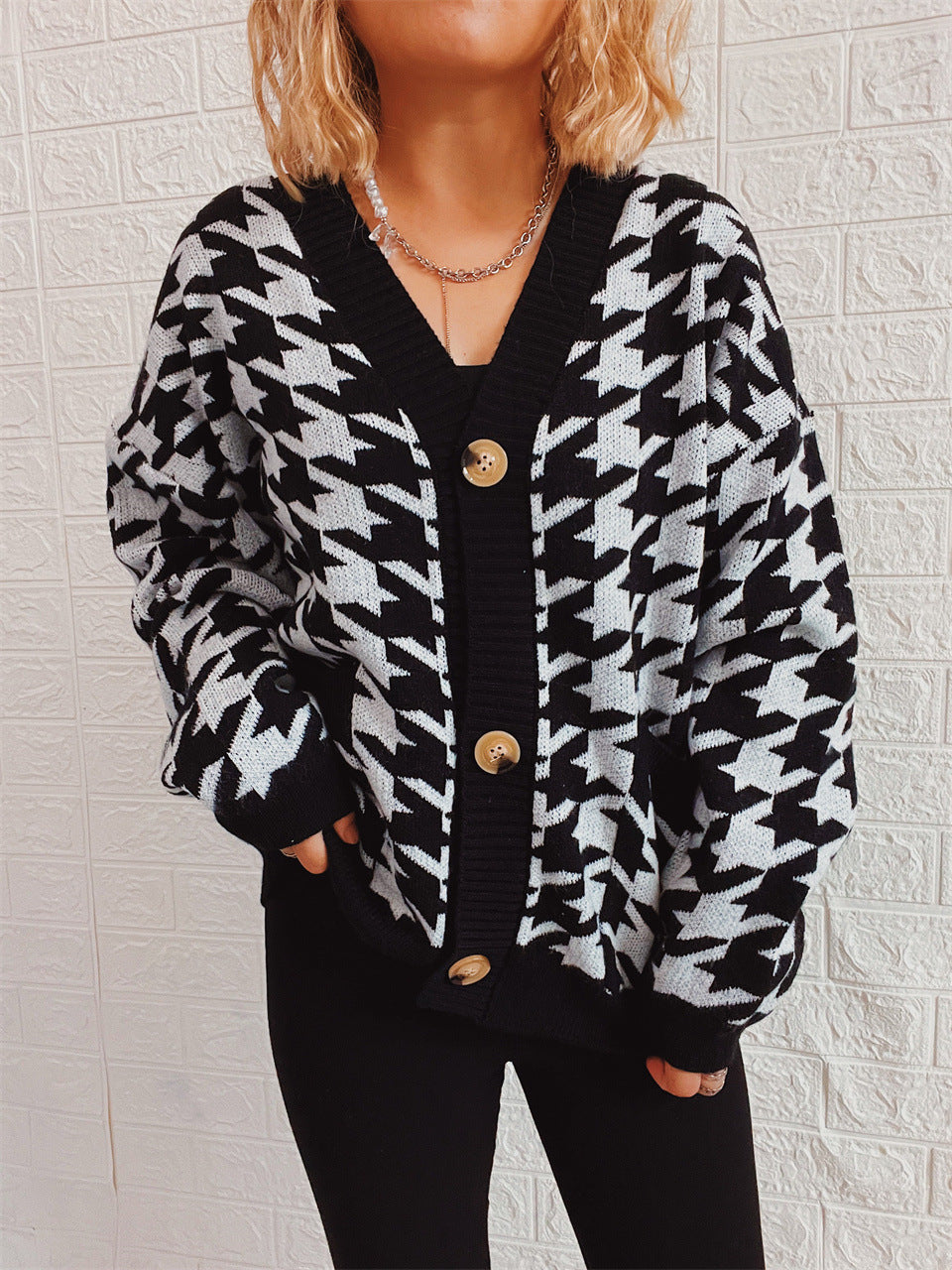 Damen Strickjacke Hundemuster Modern Eveloria