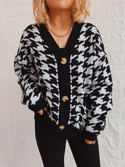 Damen Strickjacke Hundemuster Modern Eveloria