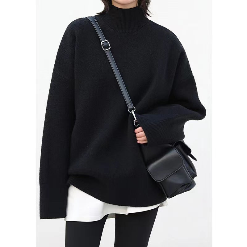 Damen Grobstrickpullover Hochrollkragen Überschnittene Schultern