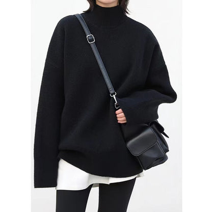 Damen Grobstrickpullover Hochrollkragen Überschnittene Schultern