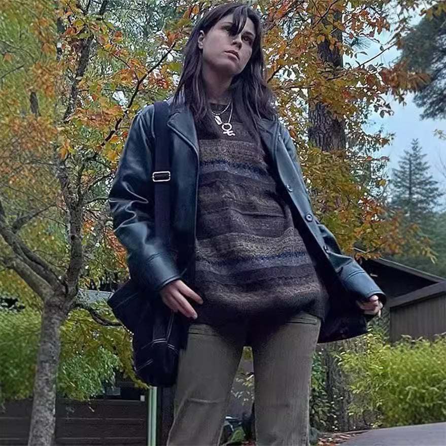 Damen Oversized-Pullover Bunt Streifenmuster Weite Ärmel
