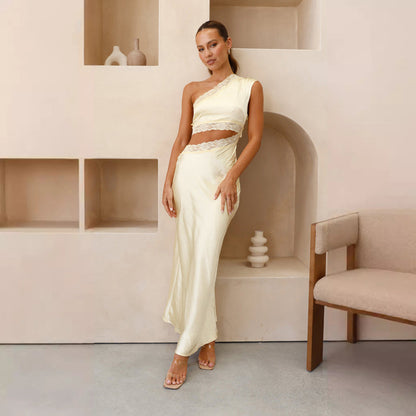 Damen Abendkleid Asymmetrisch Spitze Eveloria
