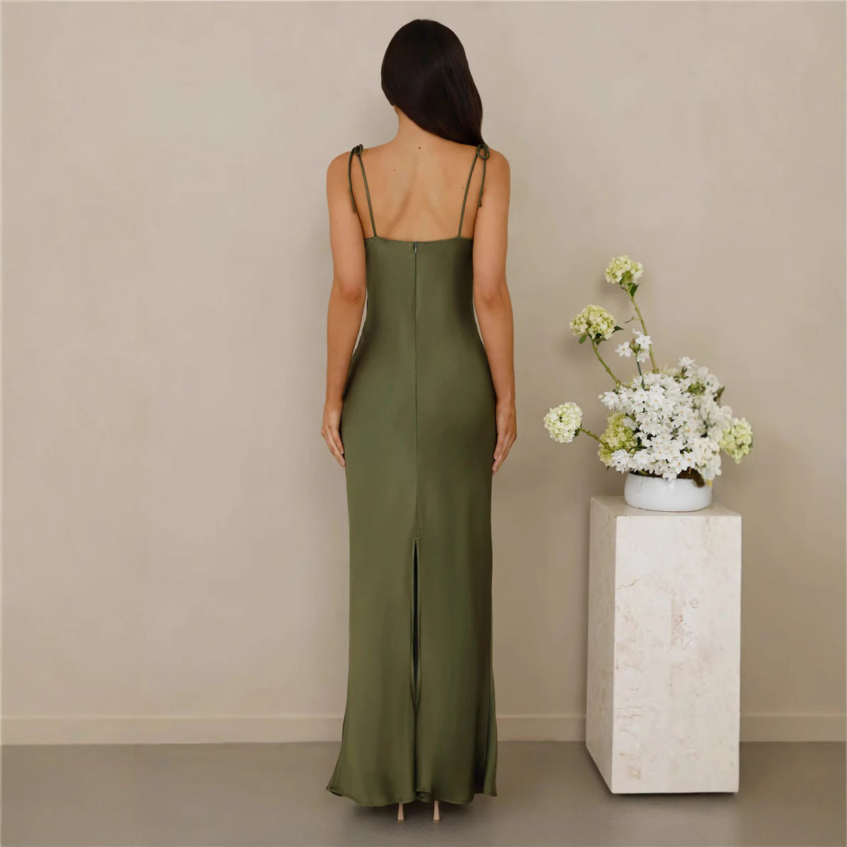 Damen Abendkleid Lang Spaghettiträger Elegantes Design