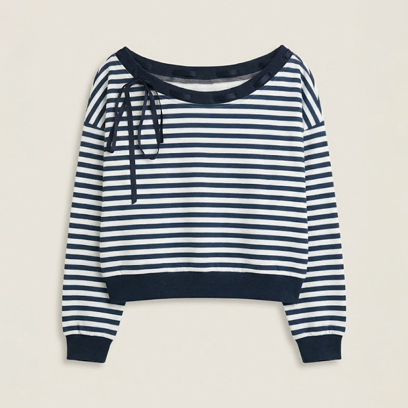 Damen Off-Shoulder Sweatshirt Gestreift Eveloria