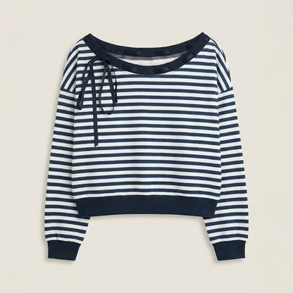 Damen Off-Shoulder Sweatshirt Gestreift Eveloria