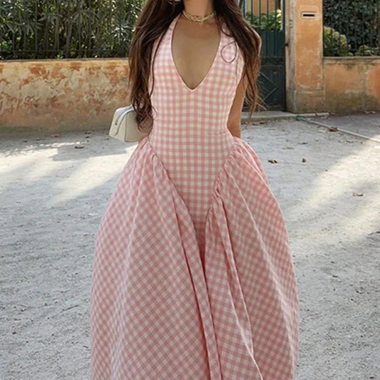 Damen Maxikleid V-Ausschnitt Tellerrock Eveloria - Eveloria