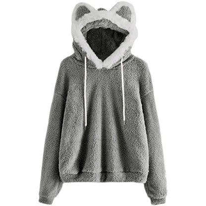 Damen Kapuzenpullover mit Katzenohren Weich Eveloria