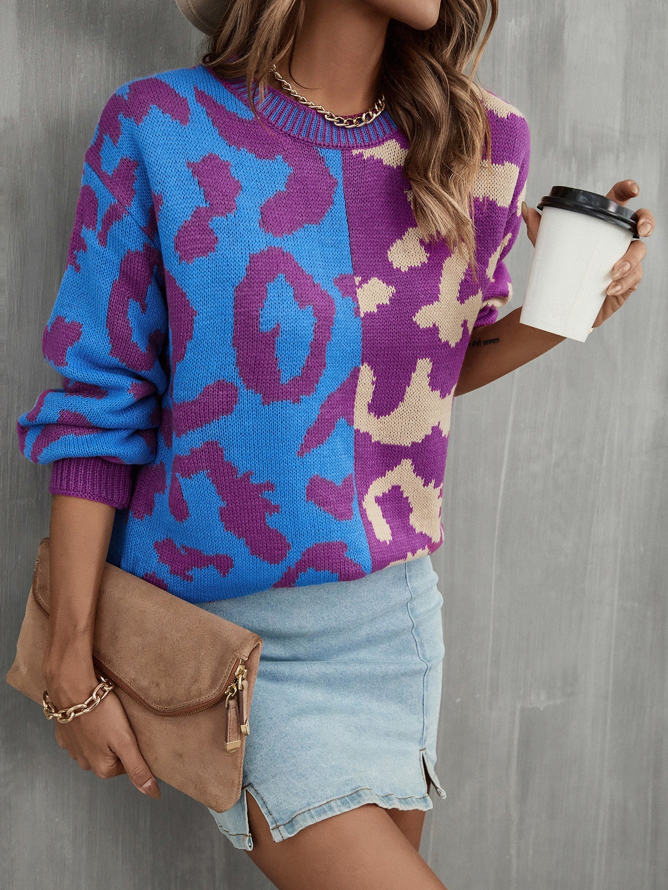Damen Pullover Leo-Muster Farbenfroh Eveloria