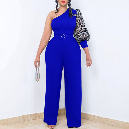 Damen Jumpsuit Asymmetrisch Puffärmel Elegant Schwarz Eveloria - Eveloria