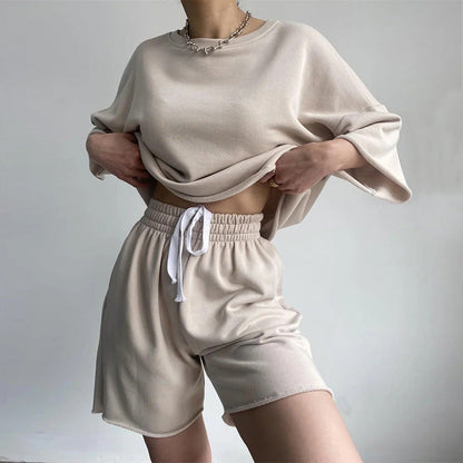 Damen Oversized Freizeitset Kurzärmelig Weite Shorts - Eveloria