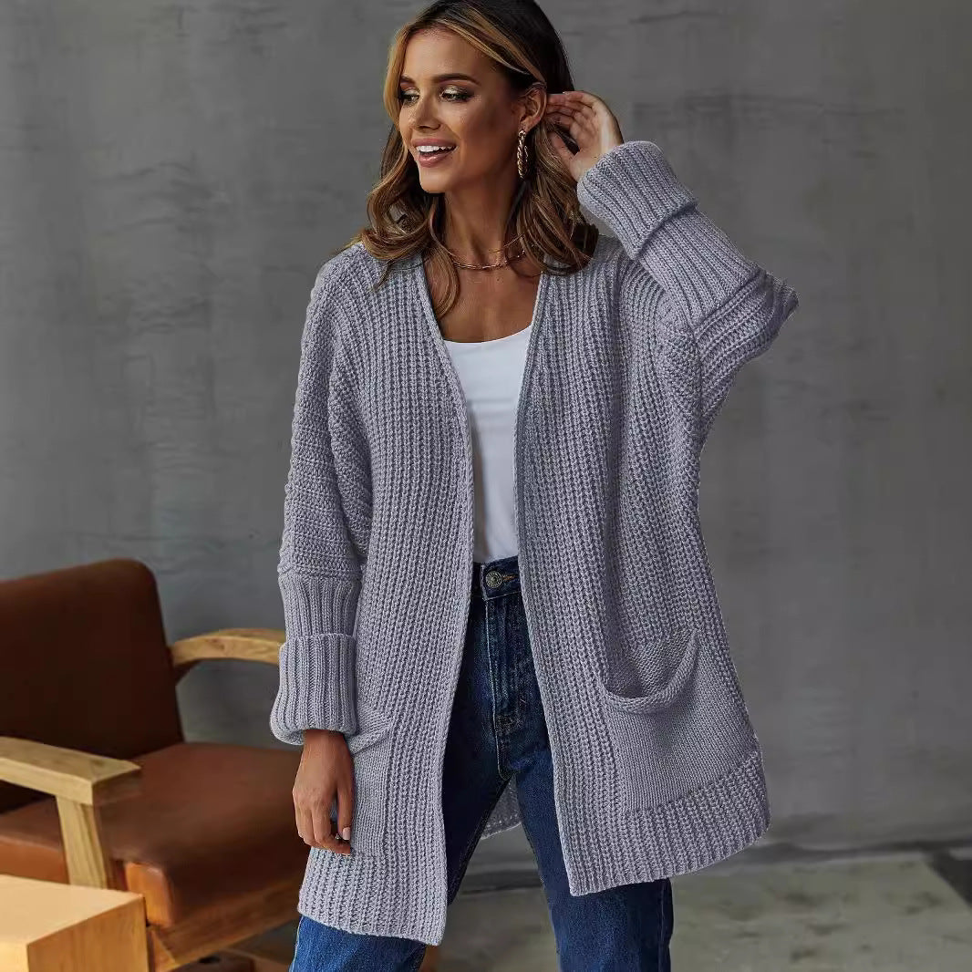Damen Strickjacke Tiefen Taschen Struktur Oberfläche Anthrazit
