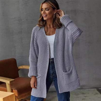Damen Strickjacke Tiefen Taschen Struktur Oberfläche Anthrazit