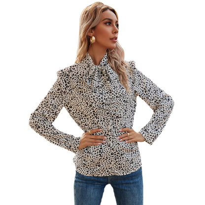 Damen Bluse Leopardenmuster Rüschendetails Elegantes Design