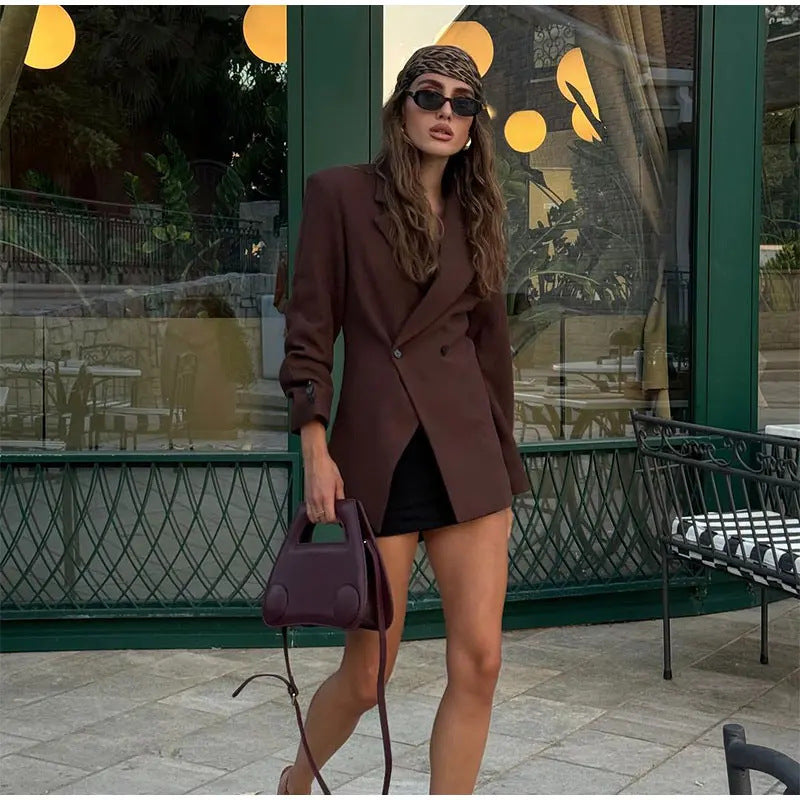 Damen Oversized Blazer Doppelter Knopf Schwarz Eveloria - Eveloria