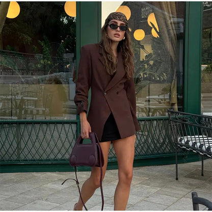 Damen Oversized Blazer Doppelter Knopf Schwarz Eveloria - Eveloria
