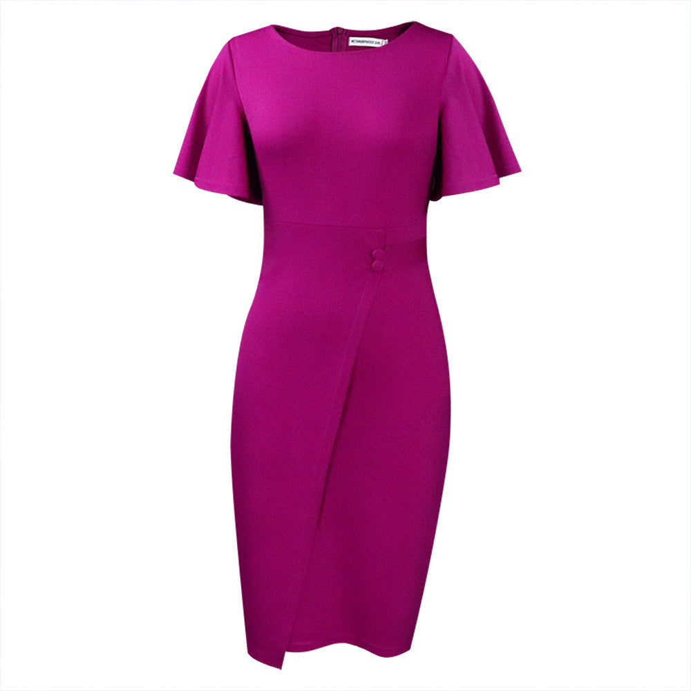 Damen Kleid Figurbetont mit Flügelärmeln Asymmetrisch Eveloria