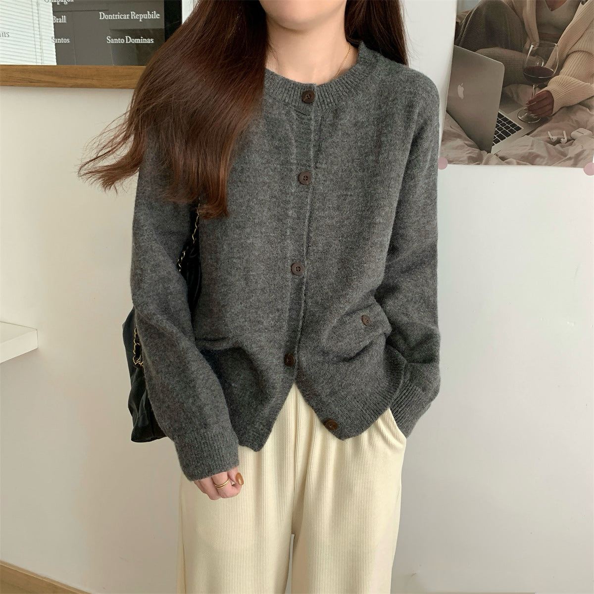 Damen Strickcardigan mit Taschen und Knopfverschluss Eveloria