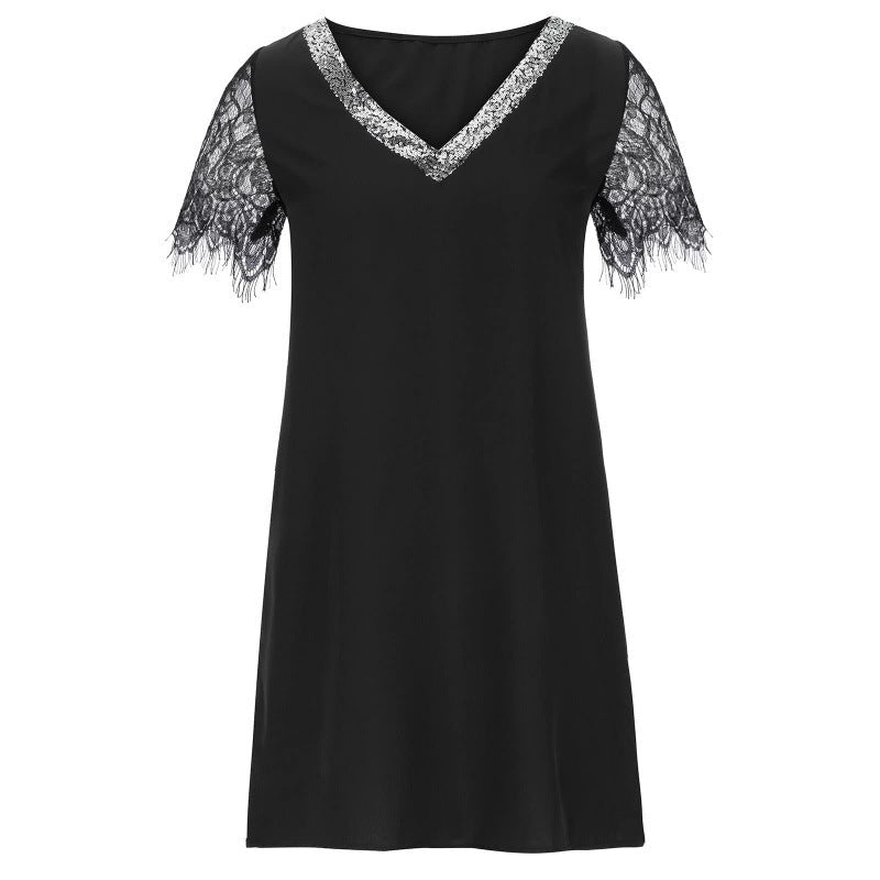 Damenkleid Spitzenbesatz V-Ausschnitt Elegant Eveloria