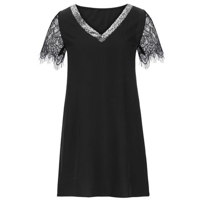 Damenkleid Spitzenbesatz V-Ausschnitt Elegant Eveloria
