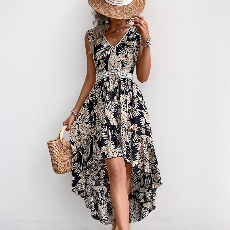 Damen Maxi-Kleid Florales Design Rüschensaum Eveloria