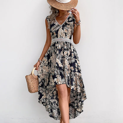Damen Maxi-Kleid Florales Design Rüschensaum Eveloria