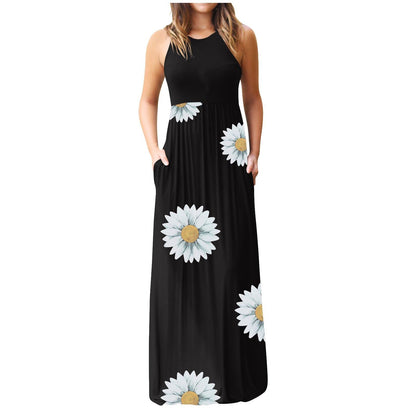 Damen Maxikleid Floralmuster Mit Seitentaschen