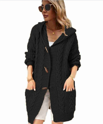 Damen Grobstrick-Cardigan mit Kapuze und Taschen