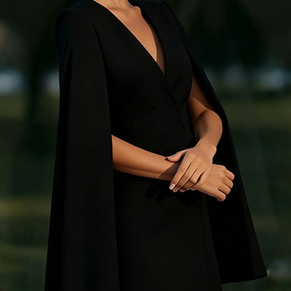 Damen Überwurfkleid mit Kapuze Doppelknopfleiste Eveloria