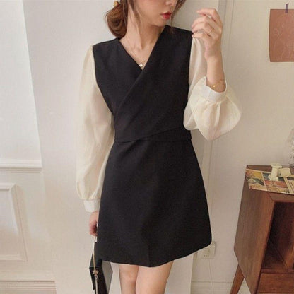 Damen Kleid Puffärmel Elegantes Taillieren