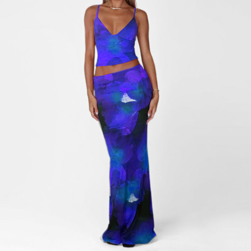 Damen Ensemble Spaghettiträger Blumenmuster Baumwolle Eveloria