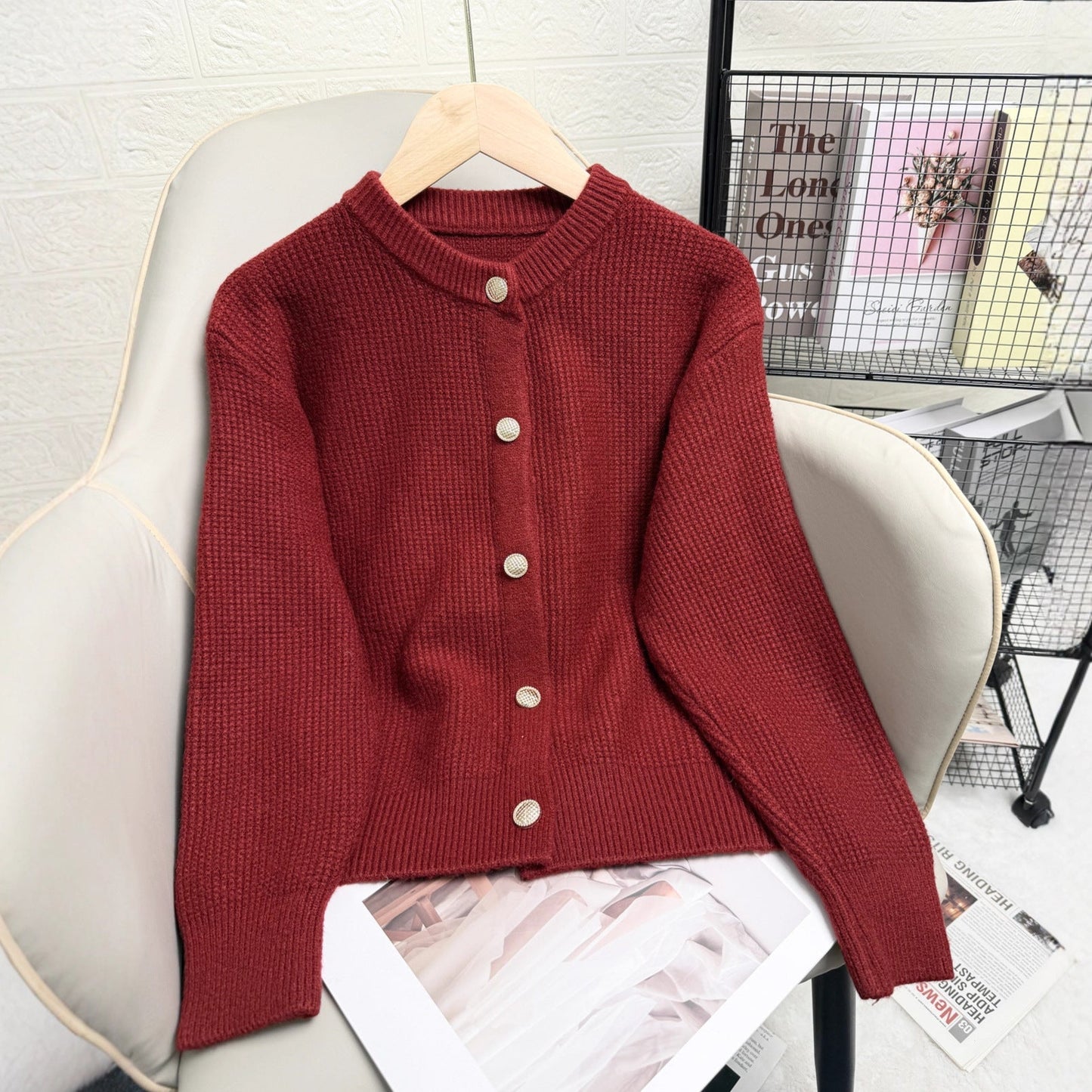 Damen Strickjacke Knöpfe Modernes Muster Eveloria