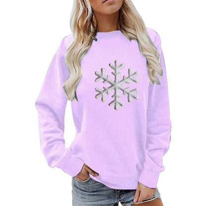 Damen Sweatshirt Schneeflockenmotiv Lässig Grau Eveloria