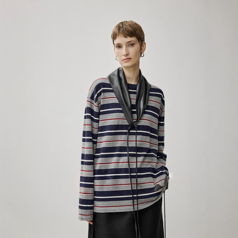 Damen Oversized Strickpullover Streifenmuster