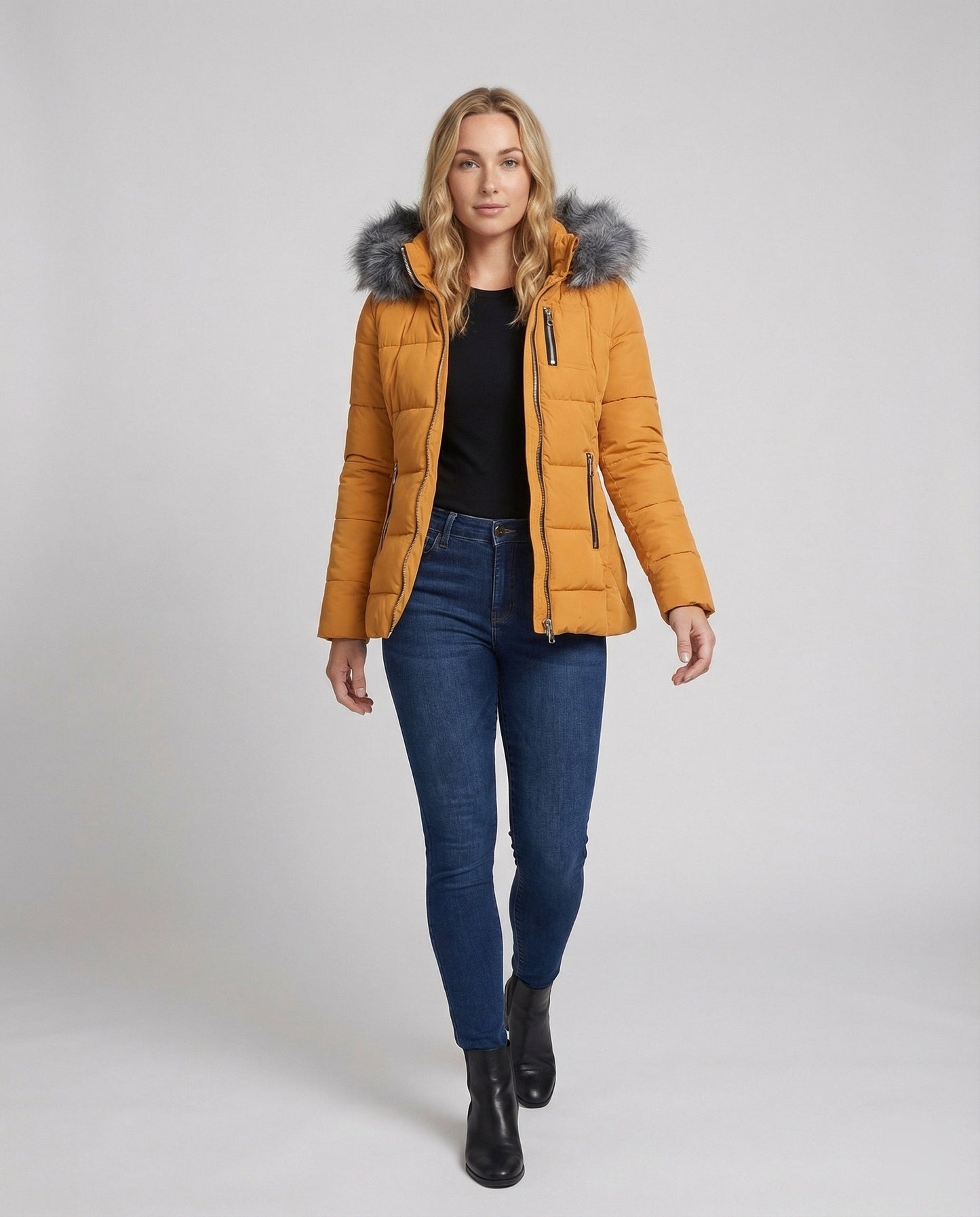 Damen Daunenjacke Fellkragen