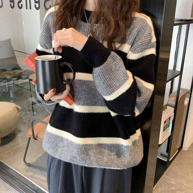 Damen Strickpullover Modern Streifen Eveloria